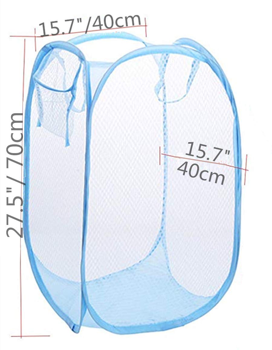 Durreus Portable Extra Large Rectangle Pop-Up Clothes Basket Tall Laundry Mesh Hamper With Handles Space Saving Storage Bin,Sky